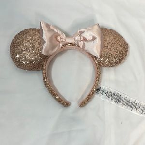 Disney Minnie Mouse Ears Headband Rose Gold Sequins With bow